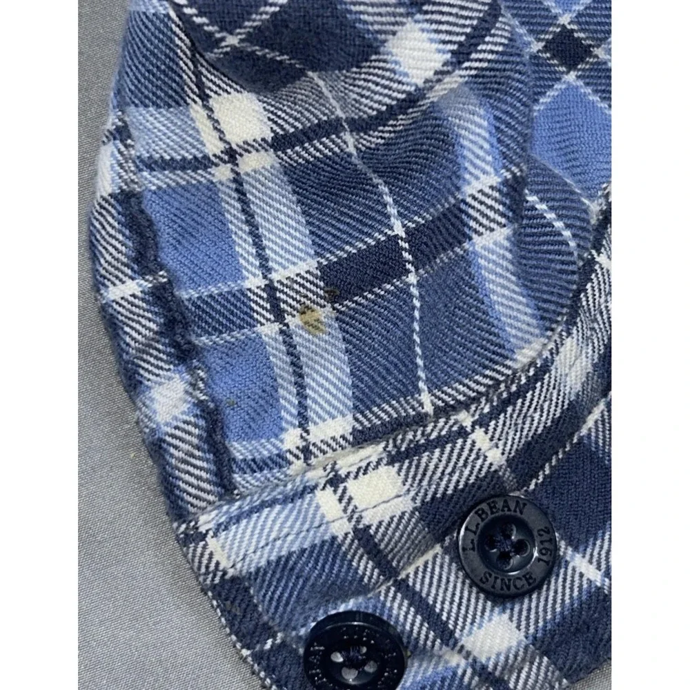 L.L. Bean Shirt Mens XLT Blue Plaid Flannel Lined Long Sleeve Button Up Pockets - Picture 7 of 8